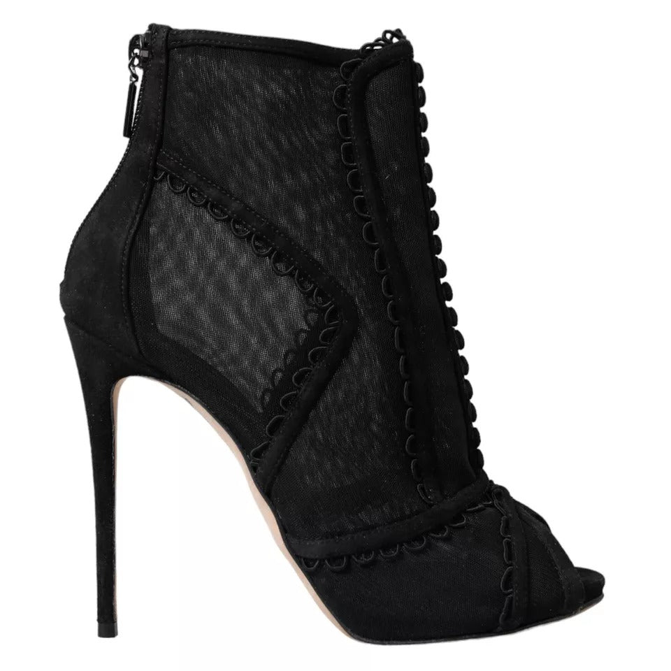 Dolce & Gabbana Black Tulle Stiletto Heels Short Boots Women's Shoes (Pre-Owned)