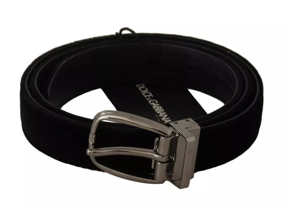 Dolce & Gabbana Black Velvet Silver Tone Metal Buckle Men's Belt (Pre-Owned)