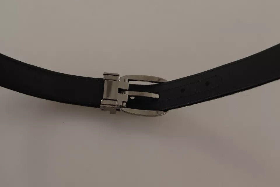 Dolce & Gabbana Black Velvet Silver Tone Metal Buckle Men's Belt (Pre-Owned)