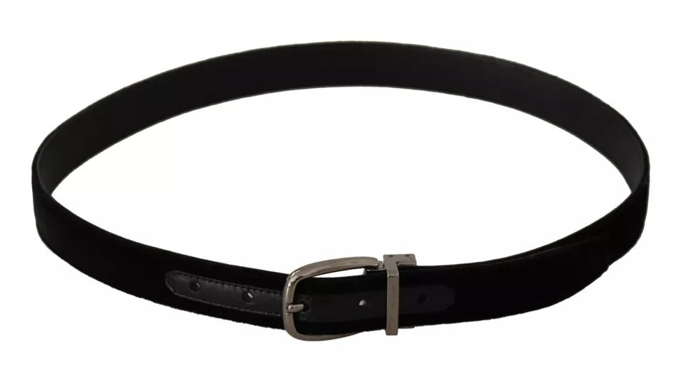 Dolce & Gabbana Black Velvet Silver Tone Metal Buckle Men's Belt (Pre-Owned)