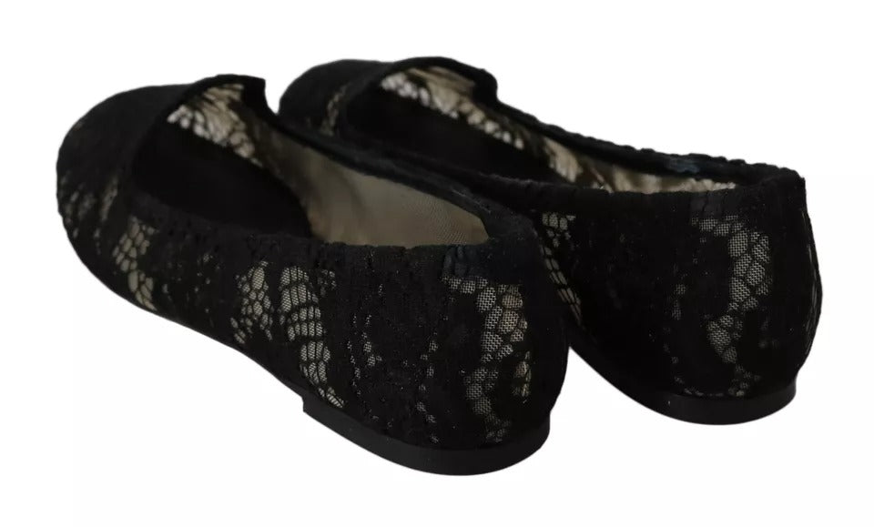 Dolce & Gabbana Black Floral Lace Loafers Flats Women's Shoes (Pre-Owned)