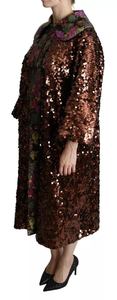 Dolce & Gabbana Multicolor Sequined Long Coat Jaquard Women's Jacket