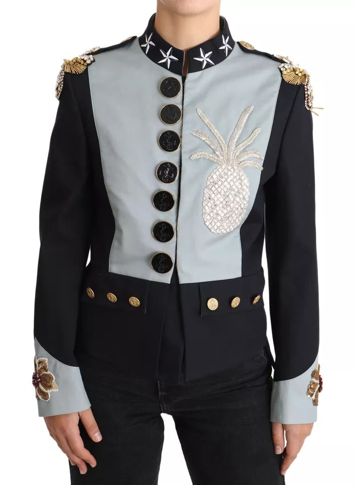 Dolce & Gabbana Blue Button Crystal Embellished Cotton Women's Jacket