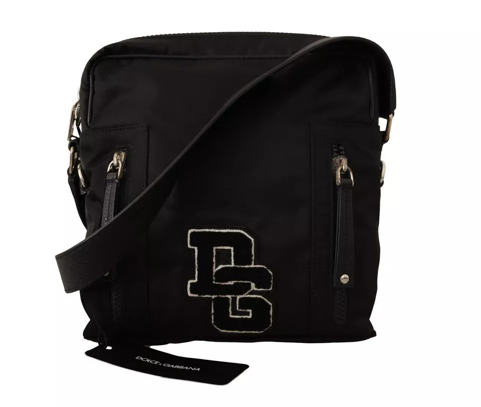 Dolce & Gabbana Black Nylon Leather DG Logo Patch Messenger Cross Body Men's Bag (Pre-Owned)