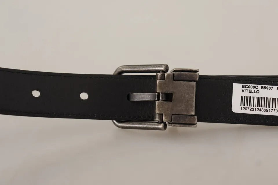 Dolce & Gabbana Black Calf Leather Vintage Logo Metal Buckle Men's Belt (Pre-Owned)