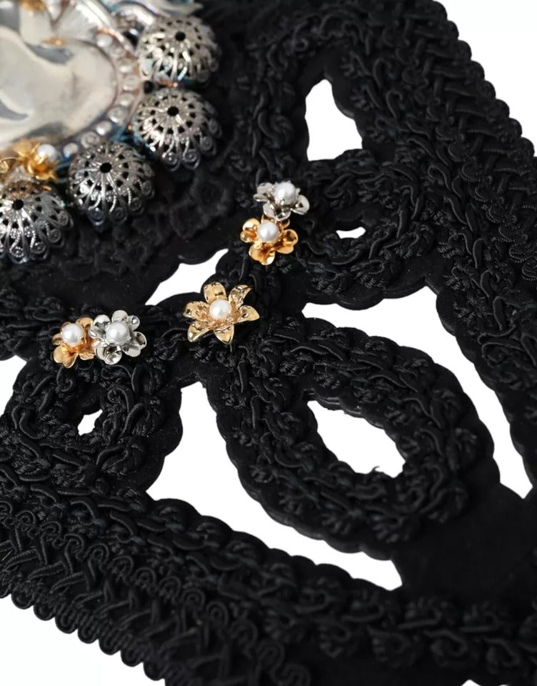Dolce & Gabbana Black Canvas Embellished Waist Women Women's Belt (Pre-Owned)