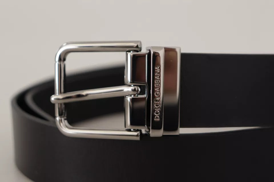 Dolce & Gabbana Black Calf Leather Logo Engraved Metal Buckle Men's Belt