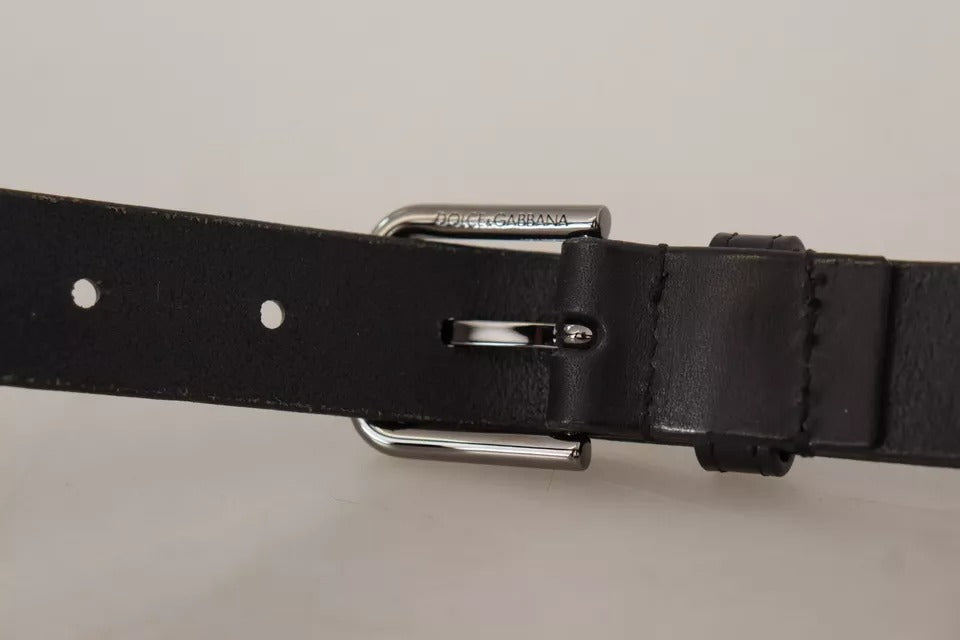 Dolce & Gabbana Black Calf Leather Classic Metal Logo Buckle Men's Belt