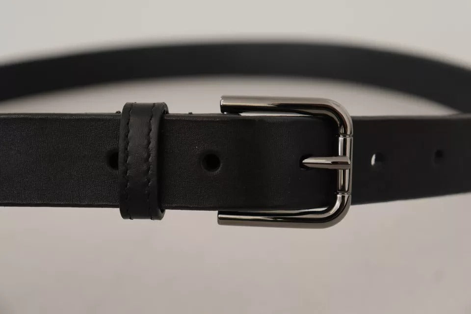 Dolce & Gabbana Black Calf Leather Classic Metal Logo Buckle Men's Belt