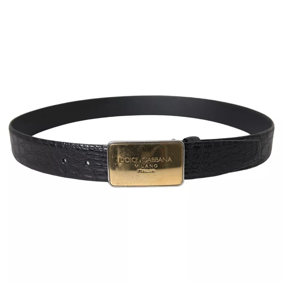 Dolce & Gabbana Black Exotic Leather Gold Metal Buckle Men's Belt (Pre-Owned)