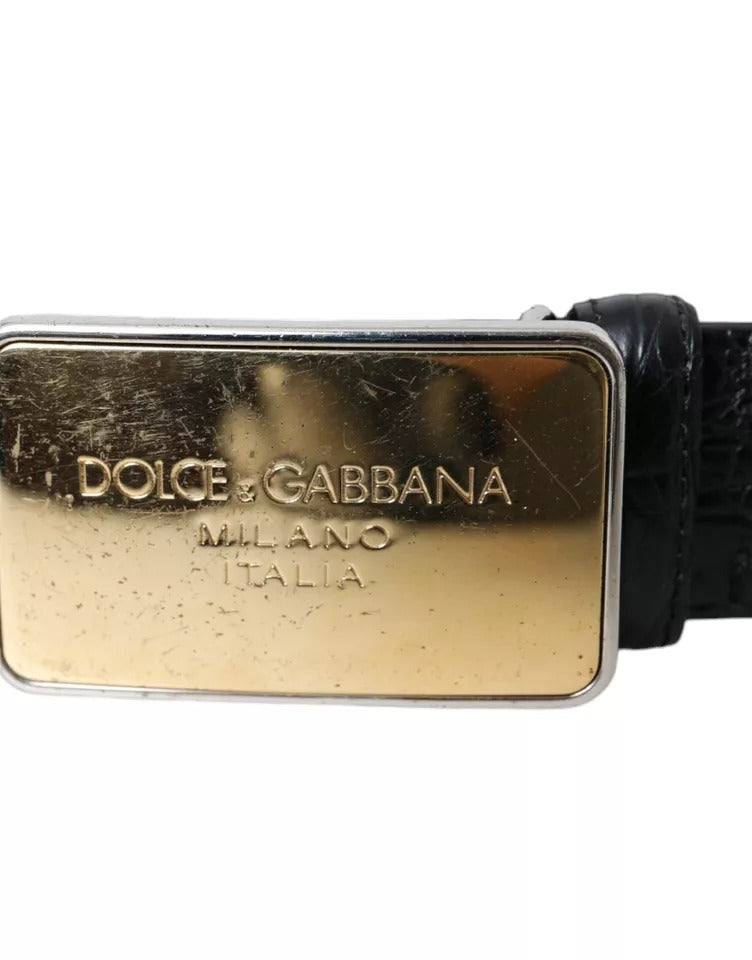 Dolce & Gabbana Black Exotic Leather Gold Metal Buckle Men's Belt (Pre-Owned)