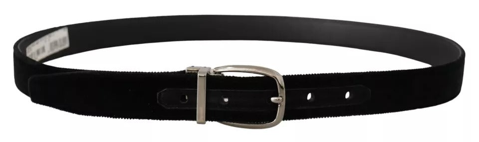 Dolce & Gabbana Black Velvet Silver Tone Metal Logo Buckle Men's Belt (Pre-Owned)