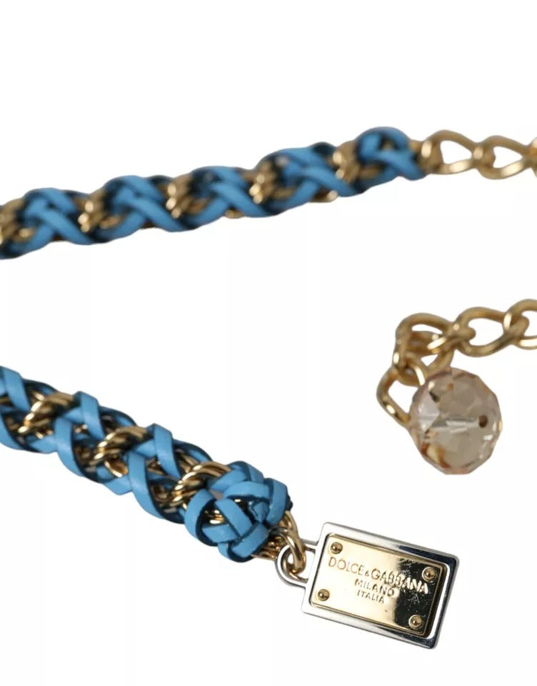 Dolce & Gabbana Blue Braided Gold Brass Chain Waist Women's Belt