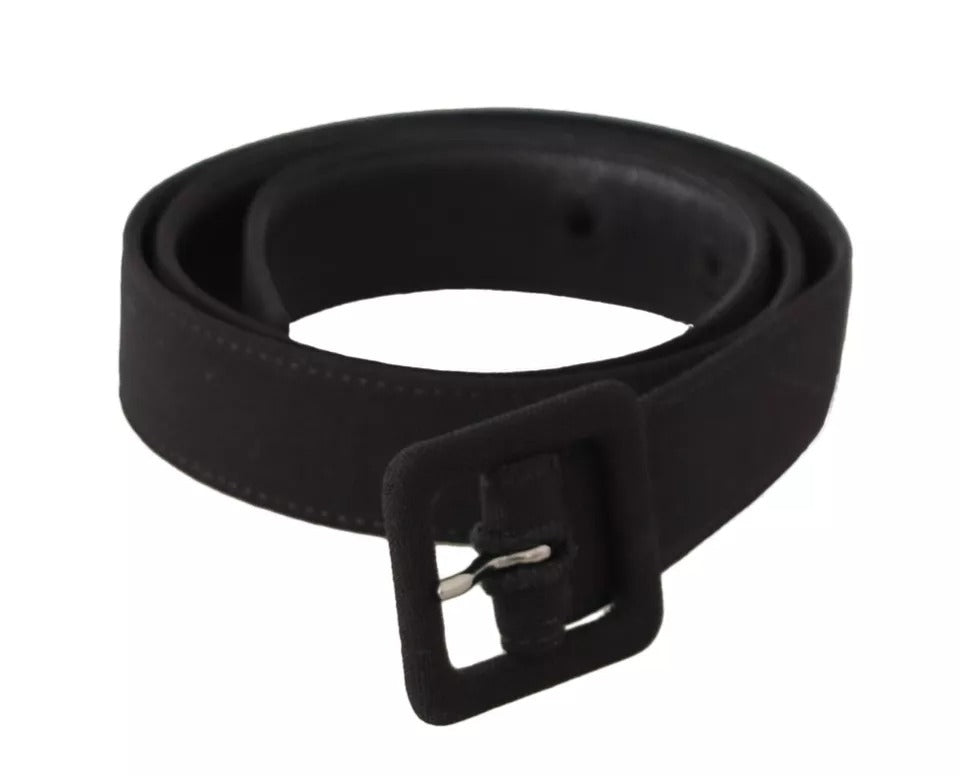 Dolce & Gabbana Black Velvet Leather Logo Waist Buckle Women's Belt
