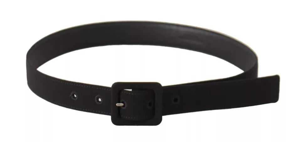 Dolce & Gabbana Black Velvet Leather Logo Waist Buckle Women's Belt