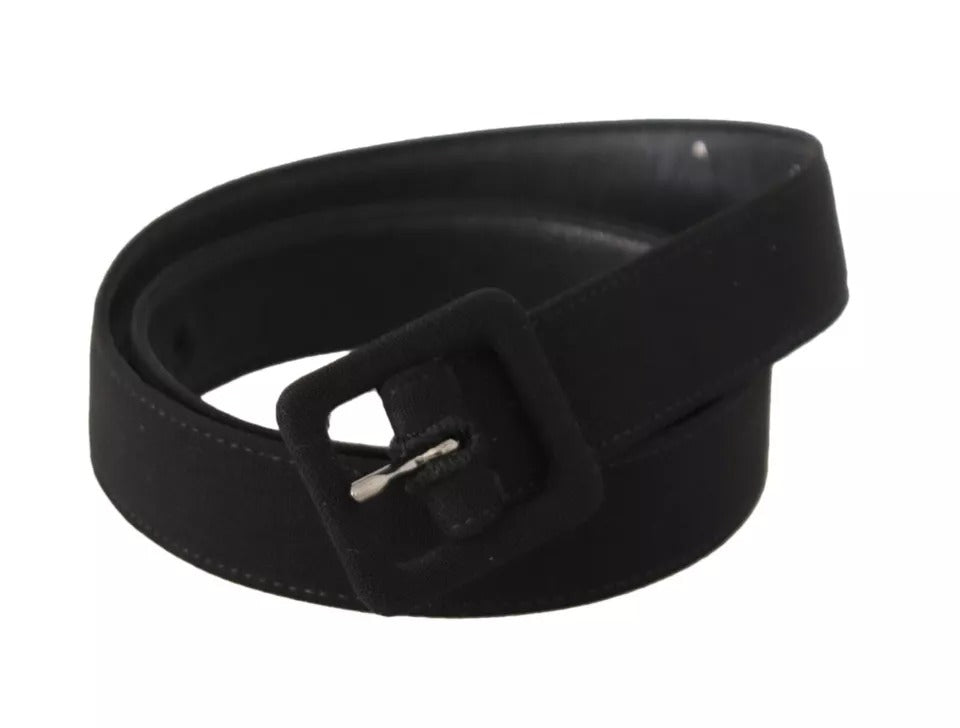Dolce & Gabbana Black Velvet Leather Logo Waist Buckle Women's Belt