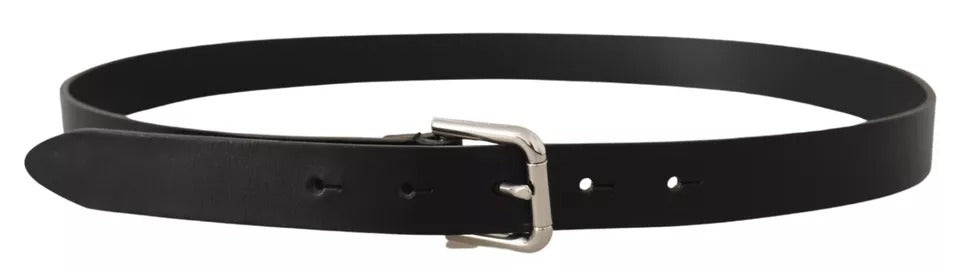 Dolce & Gabbana Black Leather Silver Tone Metal Buckle Classic Men's Belt (Pre-Owned)