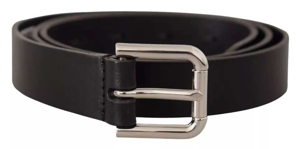 Dolce & Gabbana Black Leather Silver Tone Metal Buckle Classic Men's Belt (Pre-Owned)