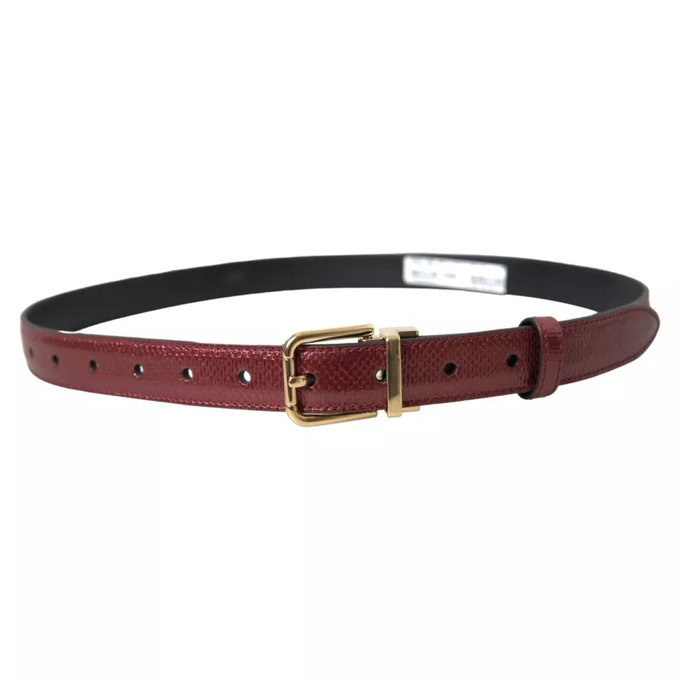 Dolce & Gabbana Maroon Leather Gold Metal Buckle Men Men's Belt (Pre-Owned)