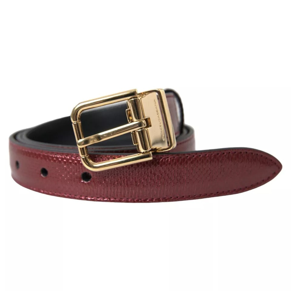 Dolce & Gabbana Maroon Leather Gold Metal Buckle Men Men's Belt (Pre-Owned)