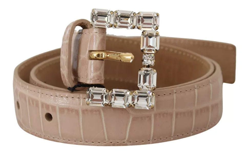 Dolce & Gabbana Beige Leather Crystal Buckle Women Women's Belt