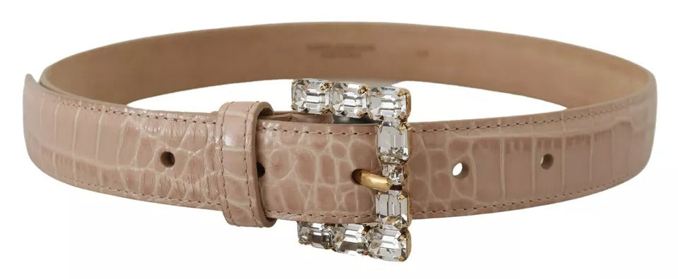 Dolce & Gabbana Beige Leather Crystal Buckle Women Women's Belt