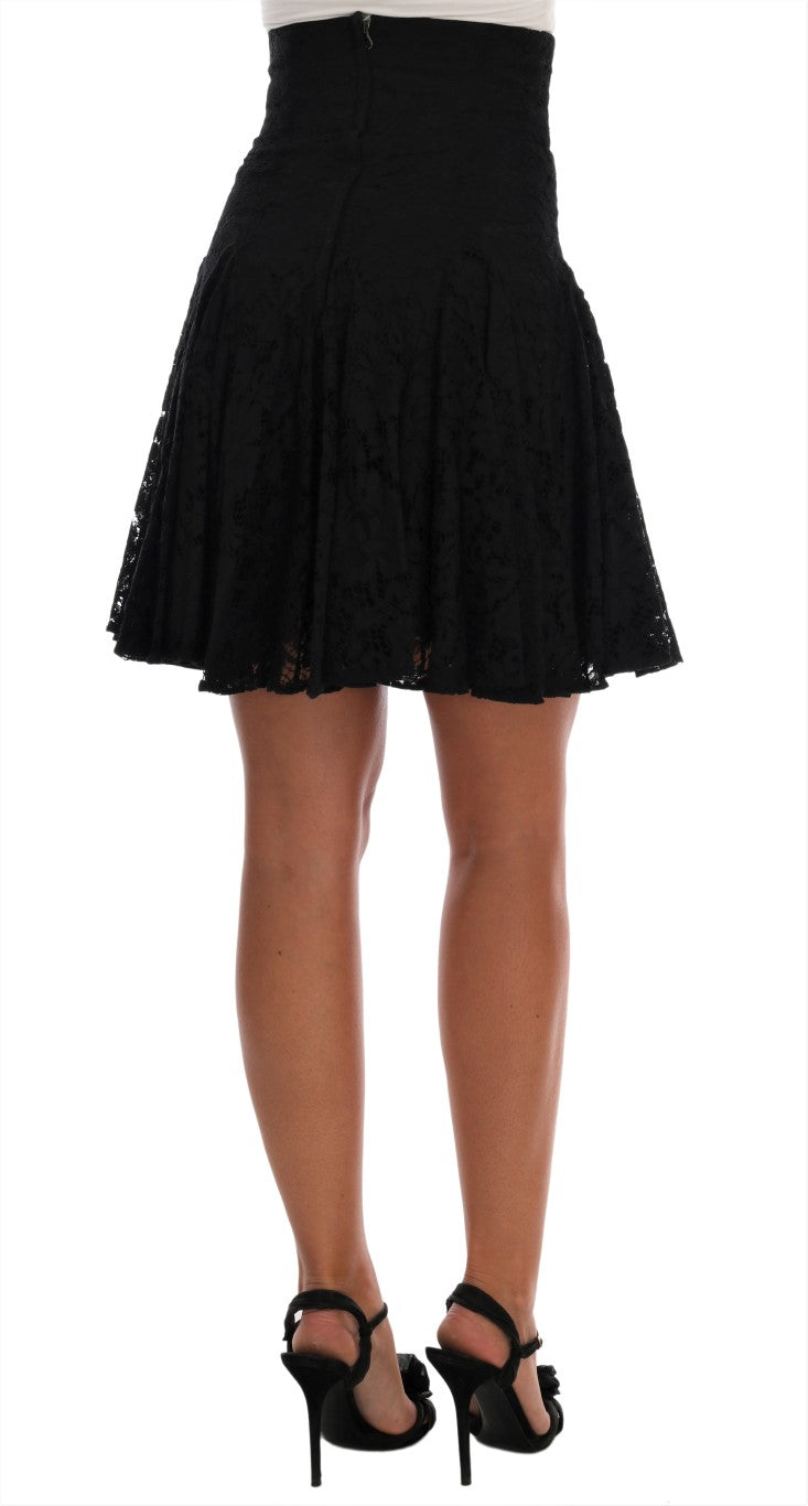 Dolce & Gabbana Black Floral Cutout Lace A-Line Women's Skirt
