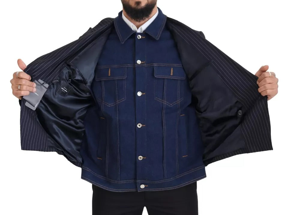 Dolce & Gabbana Blue Striped Double Breasted Denim Men's Blazer (Pre-Owned)