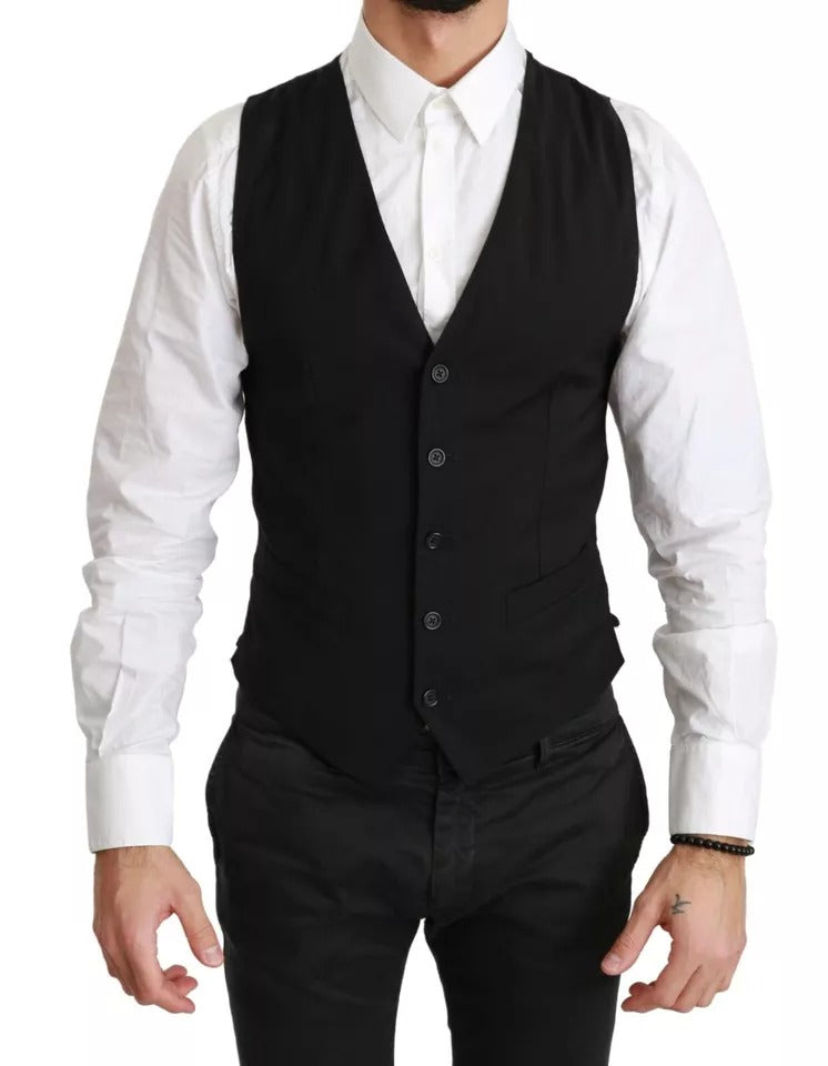 Dolce & Gabbana Black Solid STAFF Slim Fit Waistcoat Men's Vest (Pre-Owned)