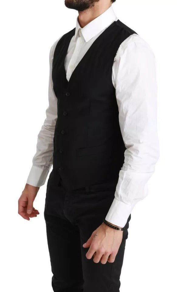 Dolce & Gabbana Black Solid STAFF Slim Fit Waistcoat Men's Vest (Pre-Owned)