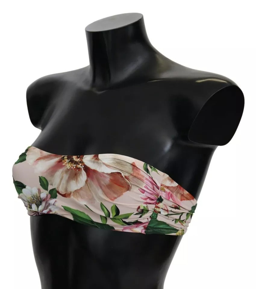 Dolce & Gabbana Pink Floral Print Swimsuit Beachwear Bikini Women's Top