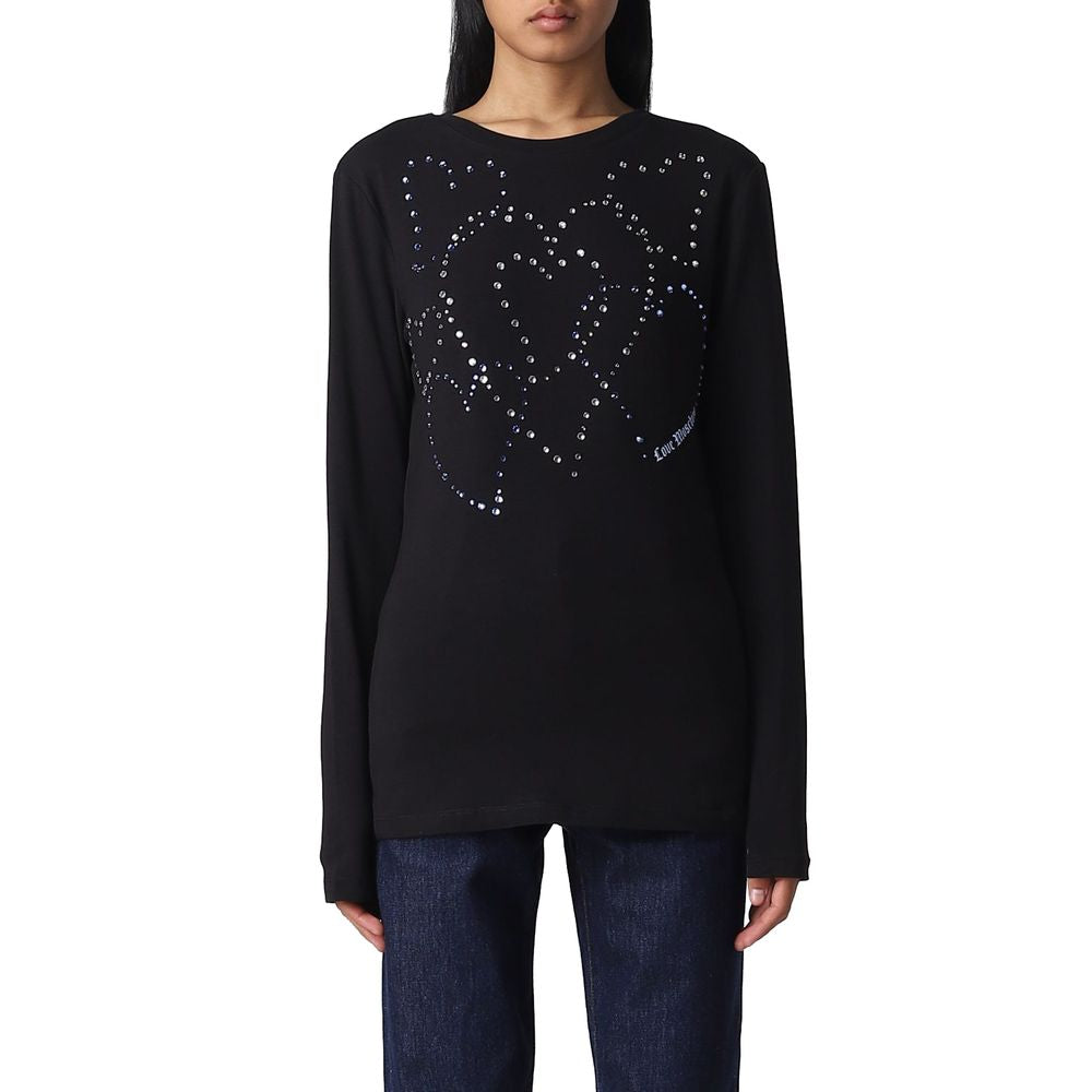 Love Moschino Rhinestone Heart Embellished Cotton Women's Tee