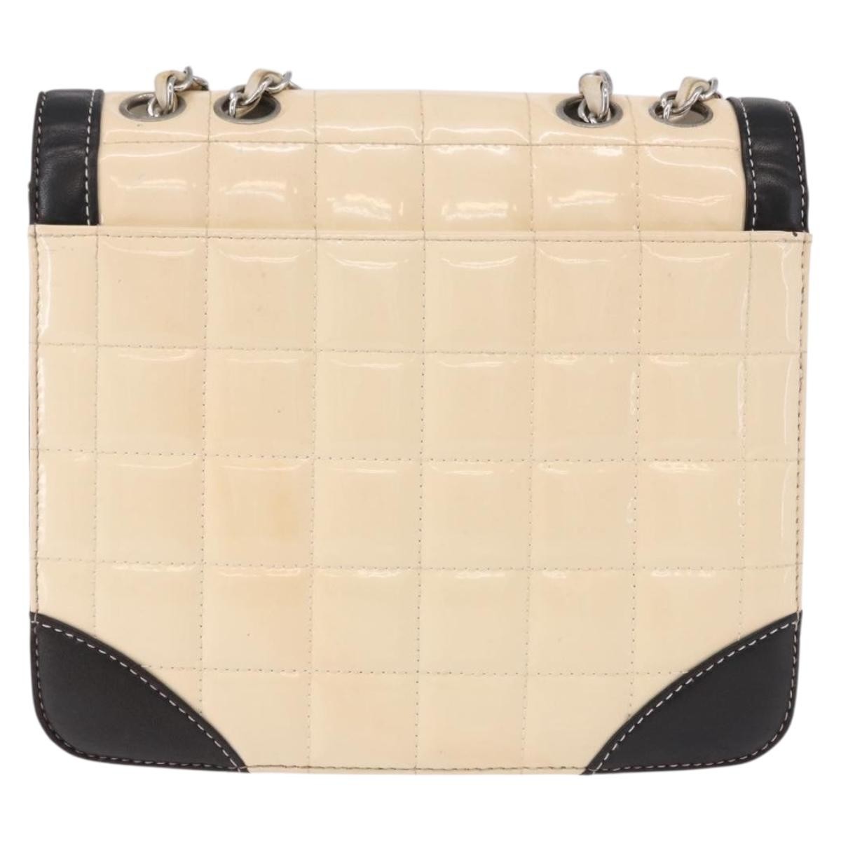 Chanel Vintage Chocolate Bar Cc Flap Patent Leather Beige Patent_Leather Shoulder Bag Bag (Pre-Owned)