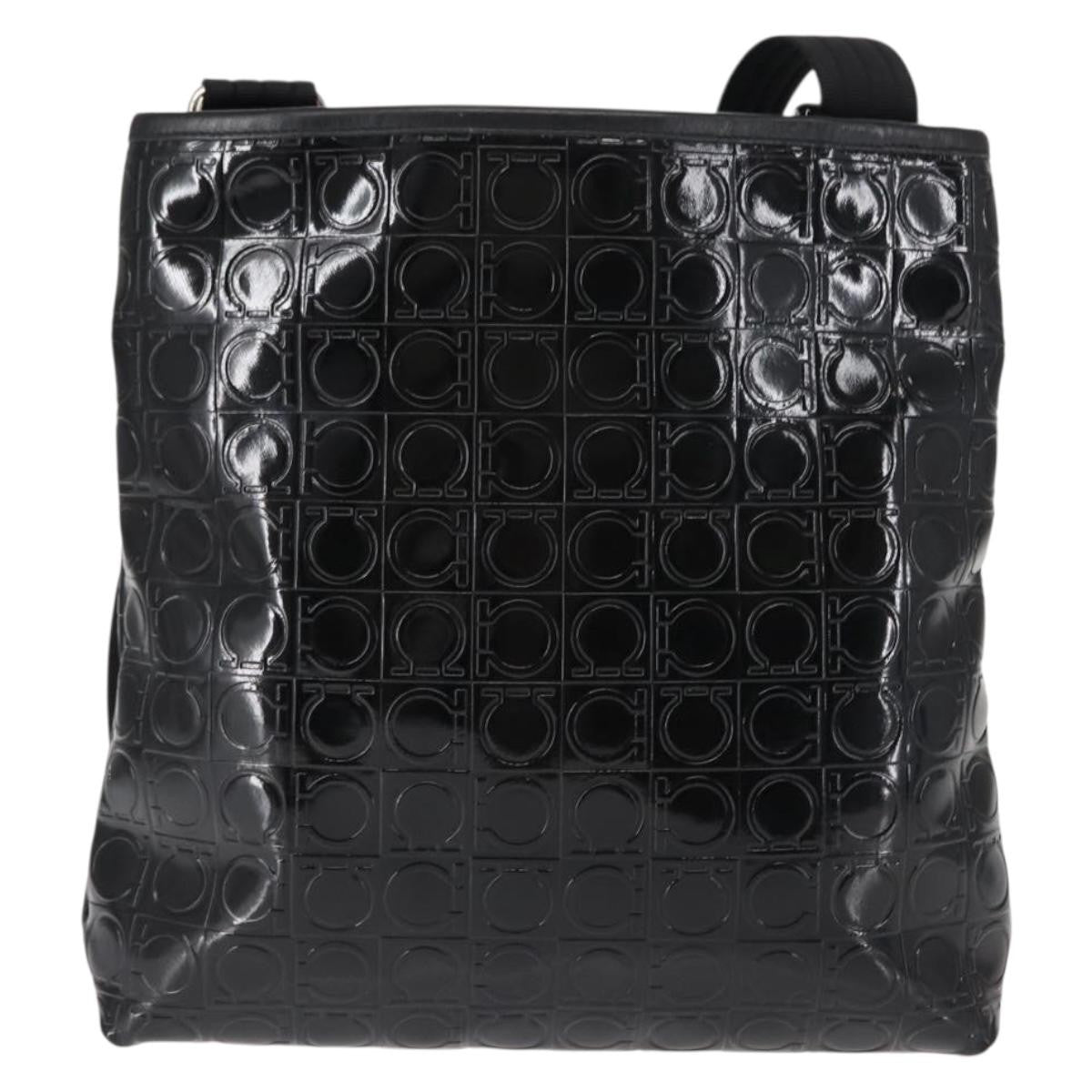 Salvatore Ferragamo Gancini Patent Leather Black Patent_Leather Shoulder Bag Bag (Pre-Owned)