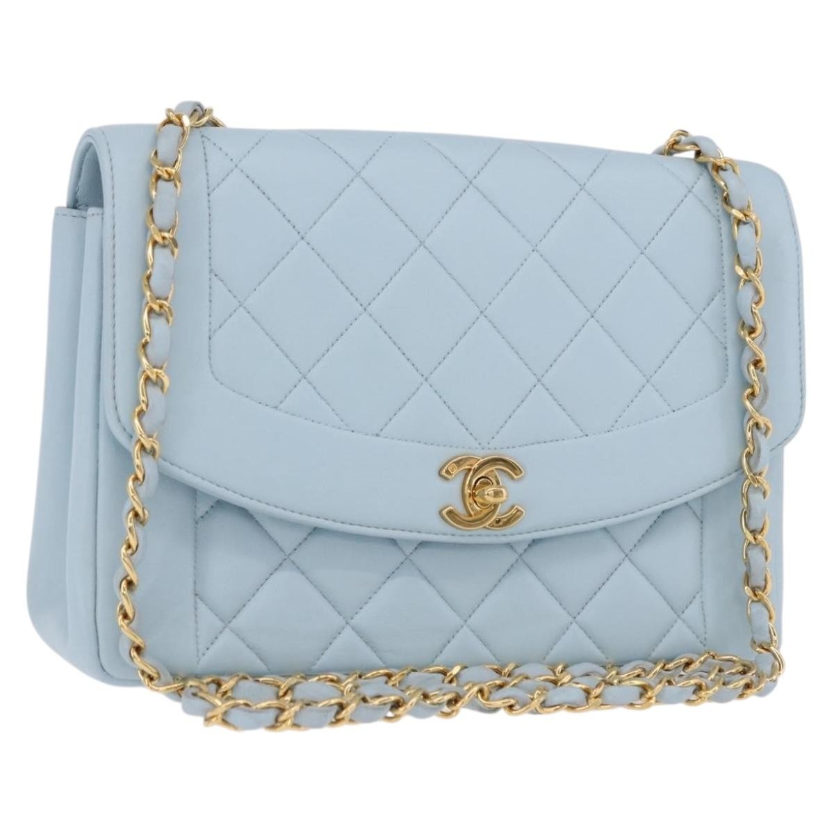 Chanel Vintage Diana Flap Quilted Lambskin Blue Leather Shoulder Bag Bag (Pre-Owned)