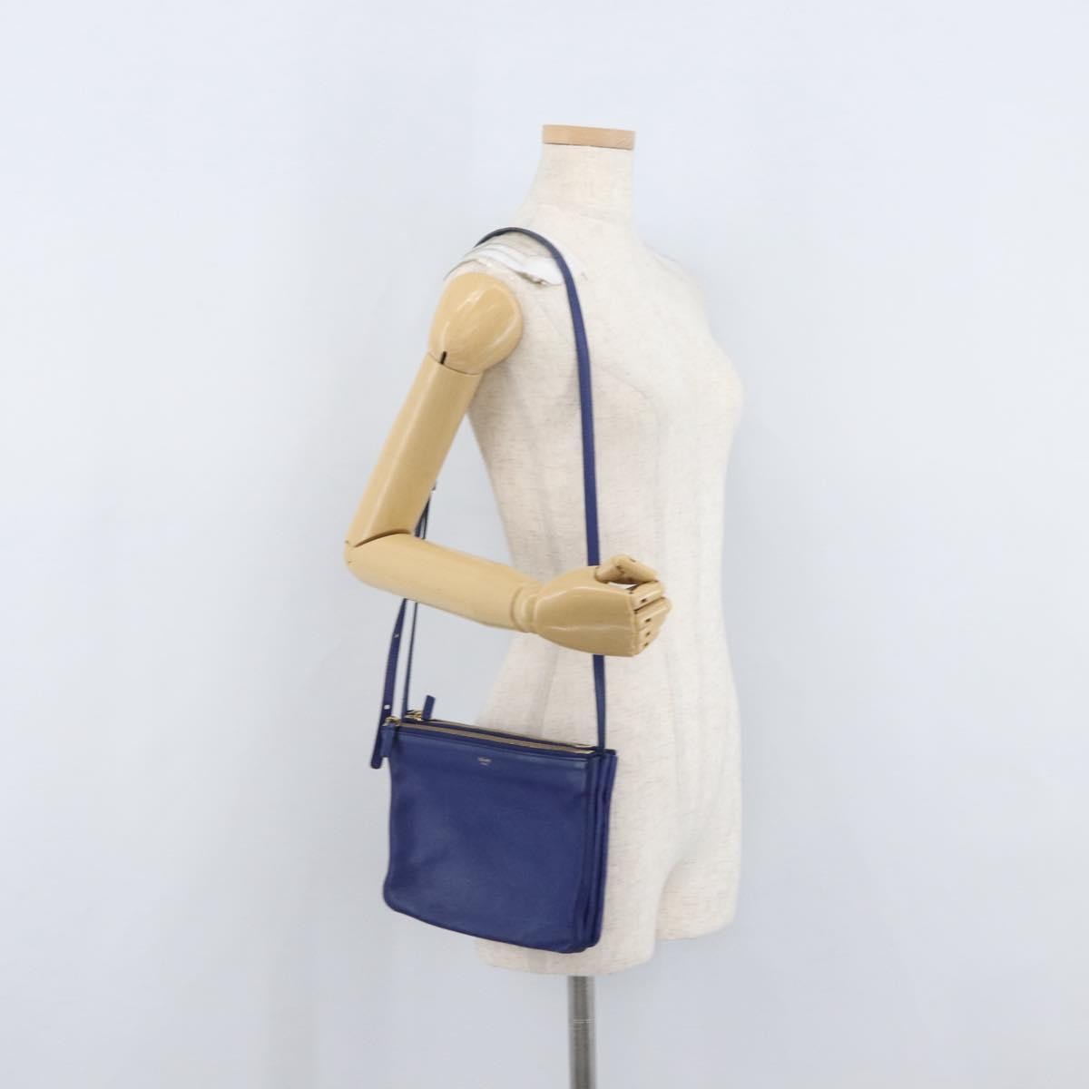 Celine Trio Leather Blue Leather Shoulder Bag Bag (Pre-Owned)