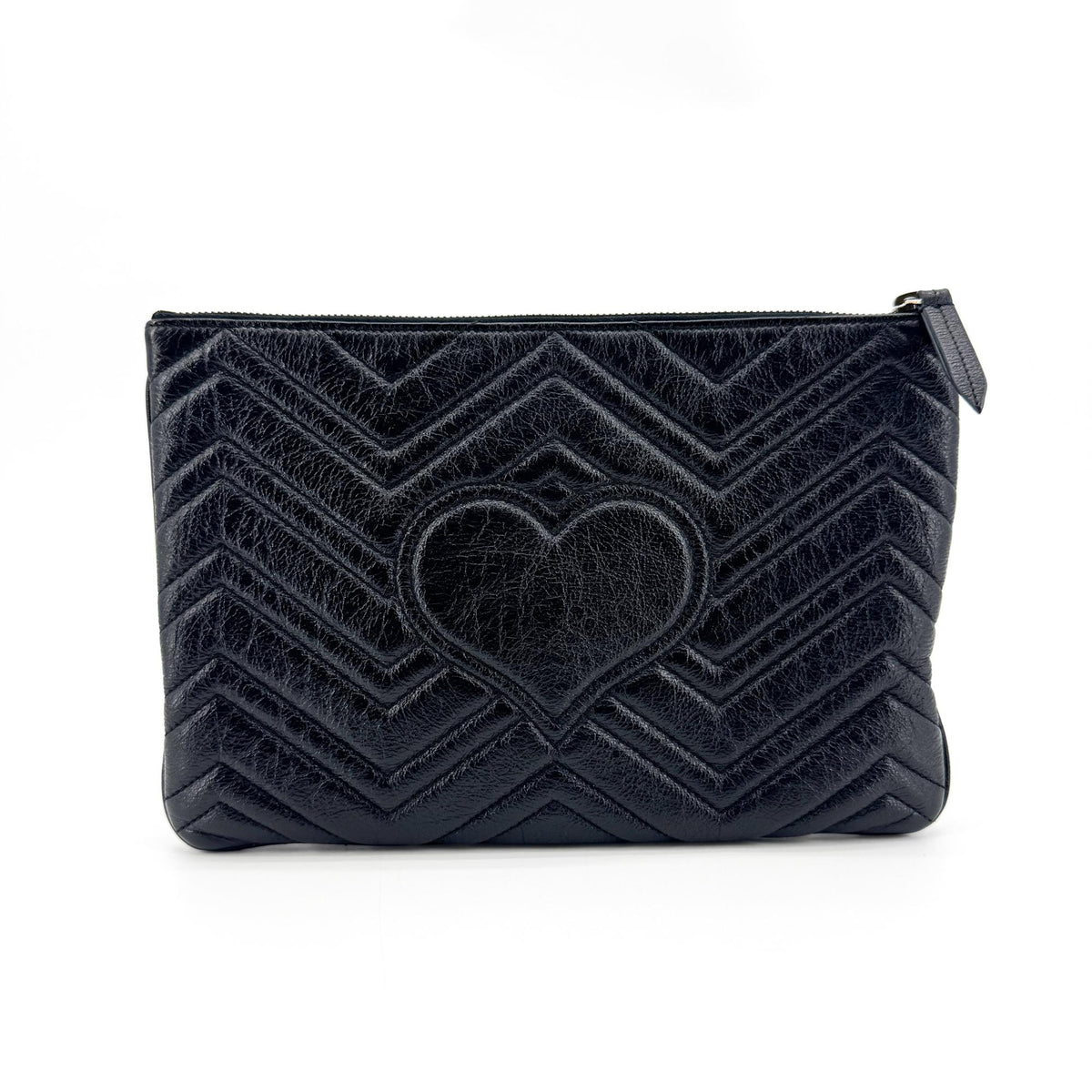Gucci Gg Marmont Pouch Matelasse Leather Black Leather Clutche & Pouche Bag (Pre-Owned)