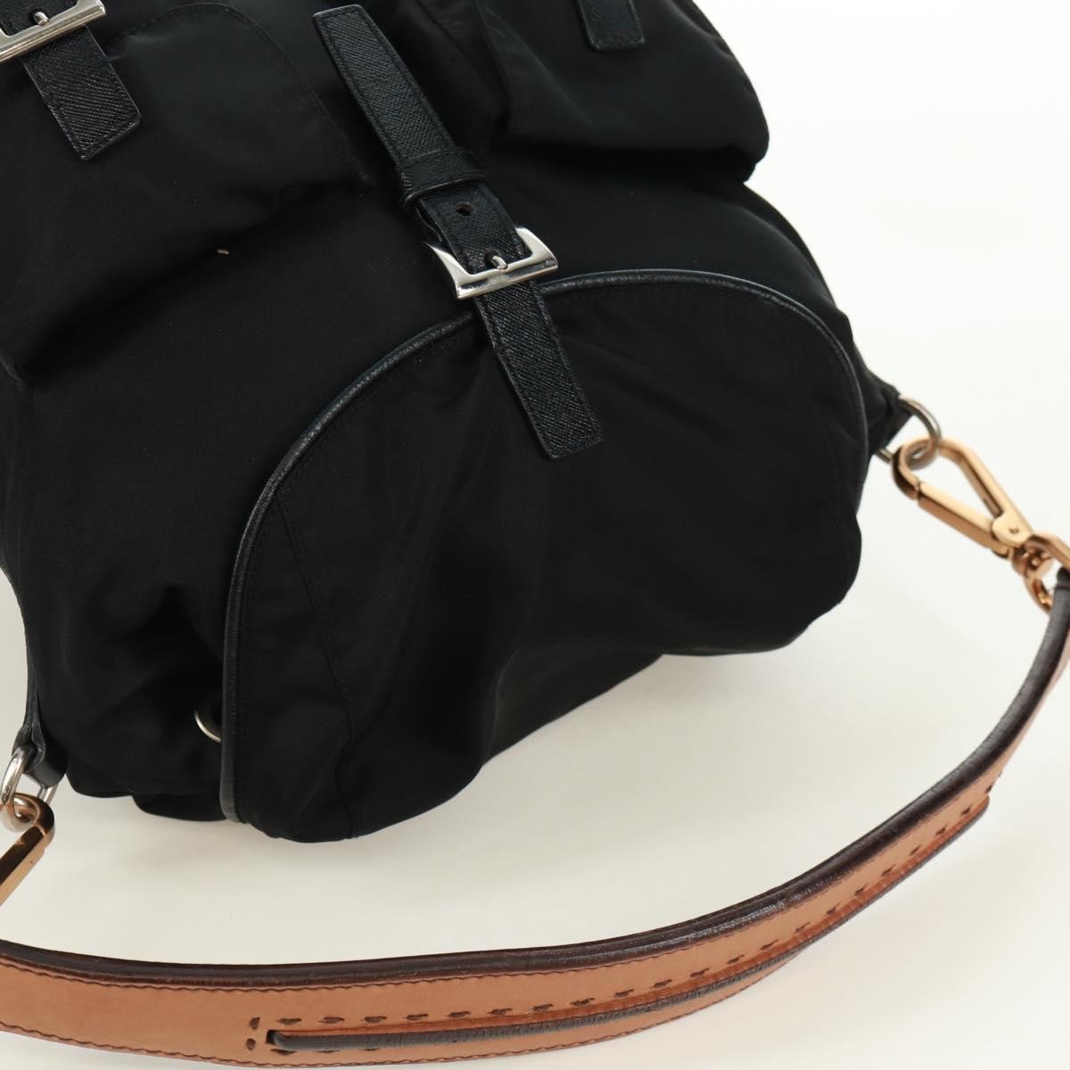 Prada Double Pocket Drawstring Tessuto Black Nylon Shoulder Bag Bag (Pre-Owned)