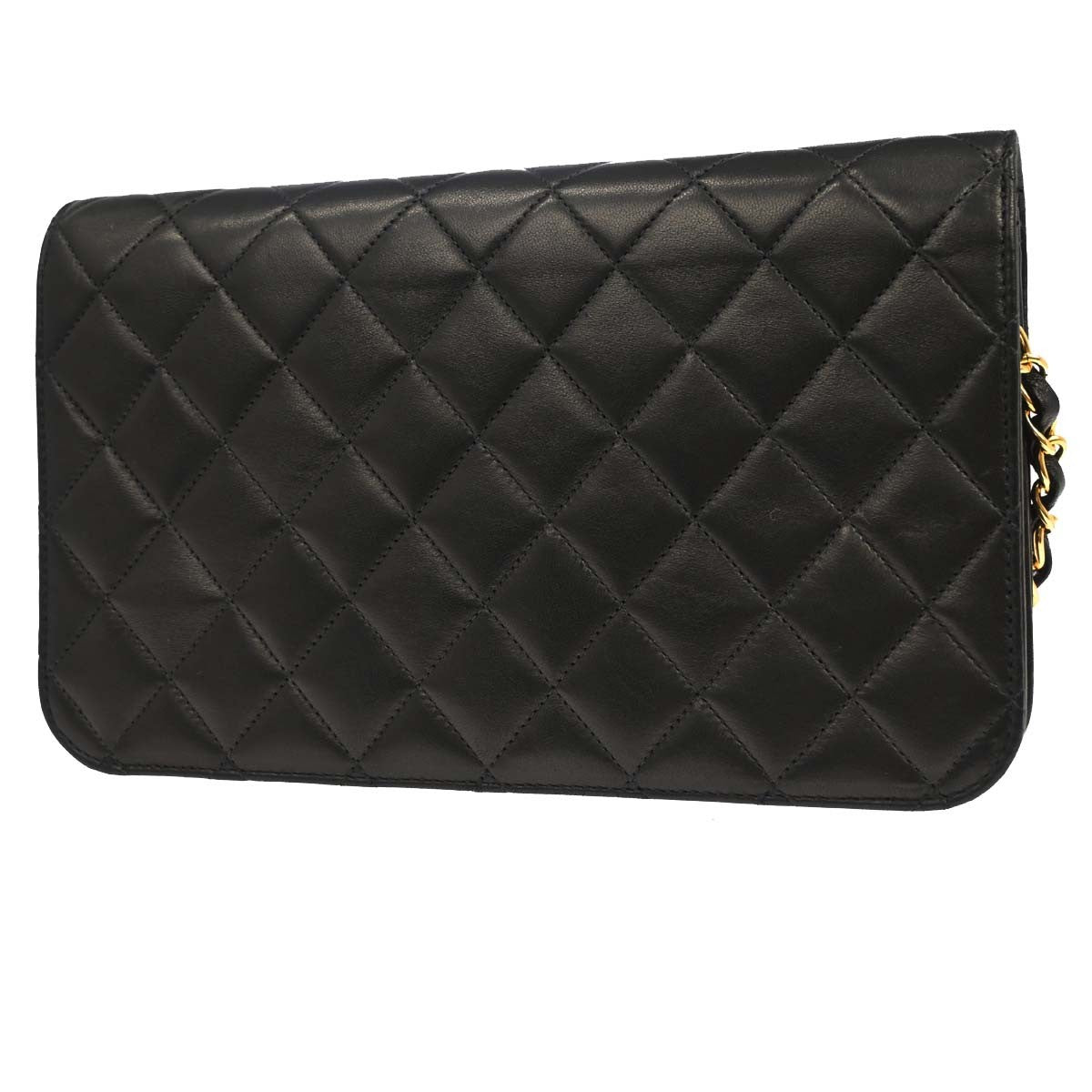 Chanel Vintage Full Flap Quilted Lambskin Black Leather Shoulder Bag Bag (Pre-Owned)