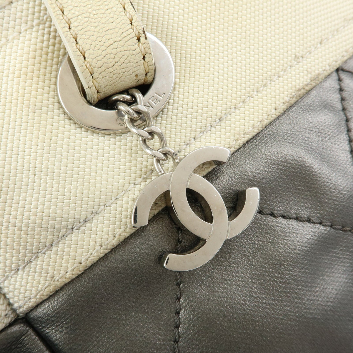 Chanel Biarritz Quilted Coated Canvas Gray Canvas Tote Bag Bag (Pre-Owned)