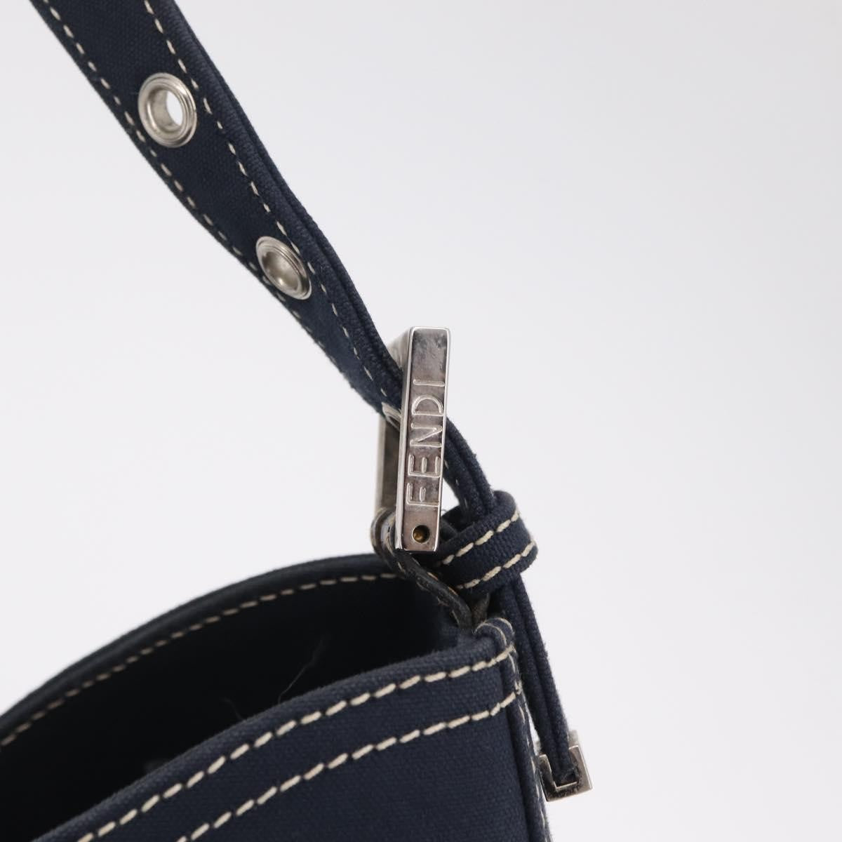 Fendi Baguette Canvas Navy Canvas Handbag (Pre-Owned)