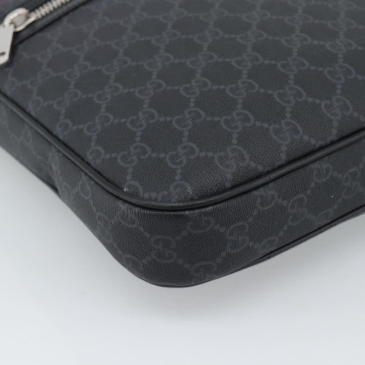 Gucci Sherry Line Shoulder Leather Black Canvas Handbag (Pre-Owned)