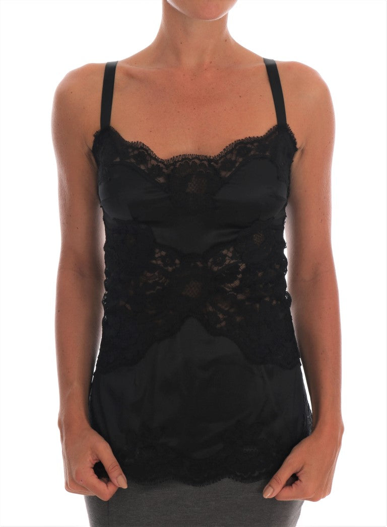 Dolce & Gabbana Silk Blend Black Lace Top Dressing Women's Gown