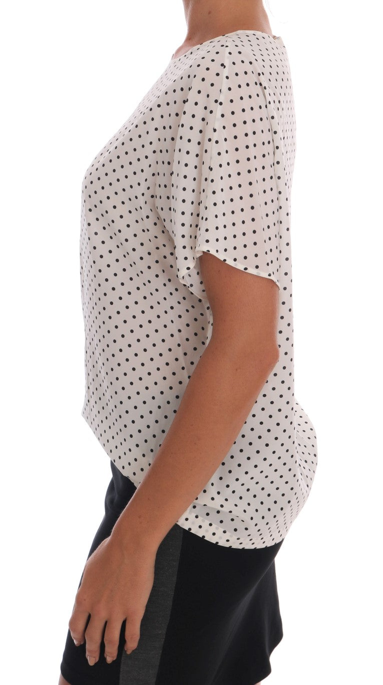 Dolce & Gabbana White Polka Dotted Silk T-shirt Women's Top