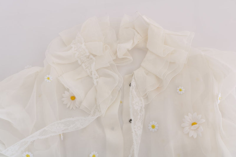 Dolce & Gabbana Elegant White Silk Daisy Women's Blouse
