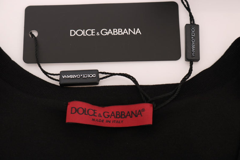 Dolce & Gabbana Black Cotton Floral Crystal Tank Women's Top