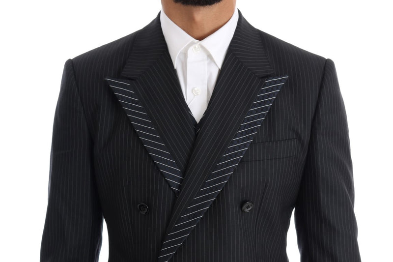 Dolce & Gabbana Elegant Gray Striped Wool Silk Men's 3-Piece Men's Suit