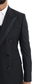 Dolce & Gabbana Elegant Gray Striped Wool Silk Men's 3-Piece Men's Suit
