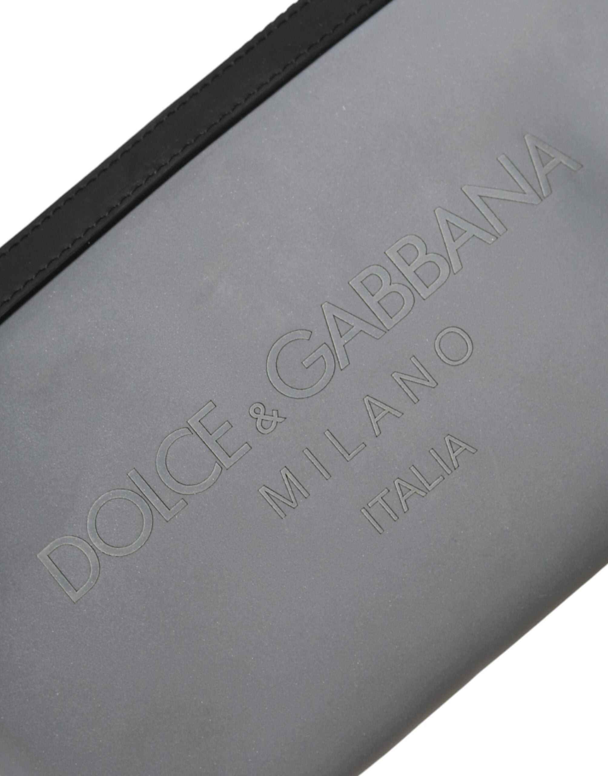 Dolce & Gabbana Gray Neoprene Logo Zip Waist Fanny Pack Belt Pouch Men's Bag