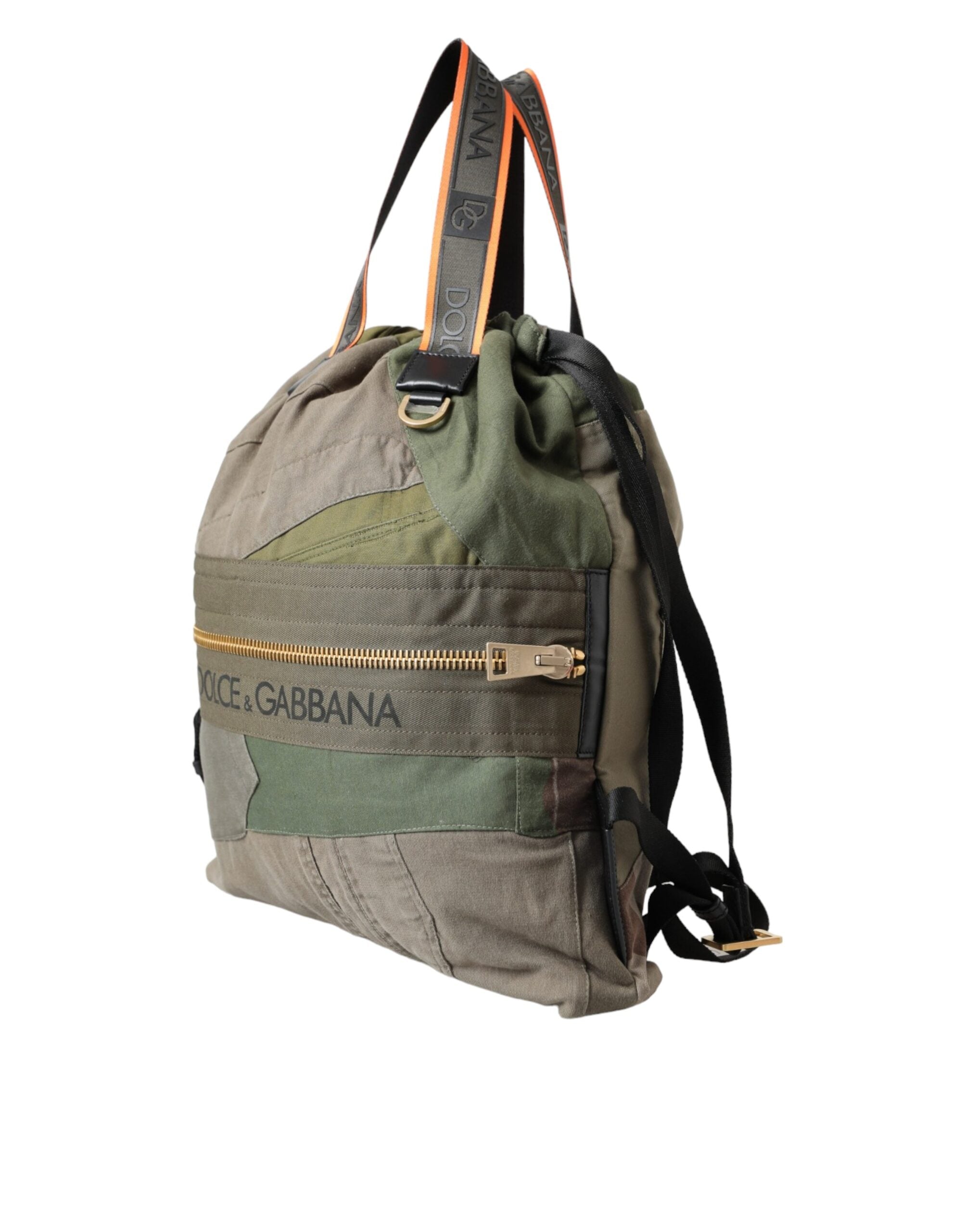 Dolce & Gabbana Military Green Patchwork Rucksack Backpack Men's Bag